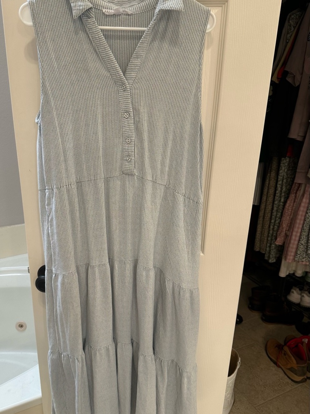 Sleeveless Light Blue Striped Maxi Dress - Classic Comfort